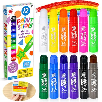 TBC The Best Crafts Paint Sticks for Kids Ages 2-8, 12 Classic Colors | Washable, Non-toxic, Tempera Paint Sticks for Crafts, Art Supplies, and Birthday Gifts - color: 12