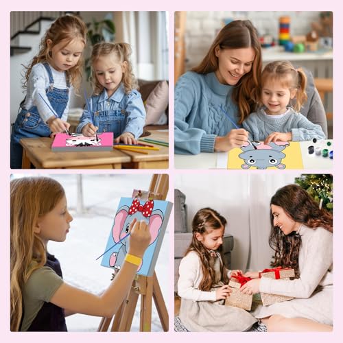 MXJSUA 4 Pack Lion Zebra Animals Paint by Numbers Kit with Framed Canvas for Kids, Hippo Elephant By Number Painting Kits for Ages 6-12 Kids, Acrylic Oil Paint by Number Kits for Beginners 8x8 Inch - color: Animal-F