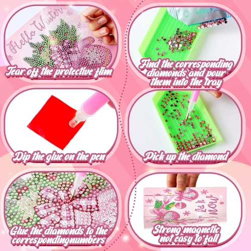 Saillong 12 Pack Pink Winter Diamond Painting Greeting Card Kits Winter Diamond Art Cards with Envelopes Snowman 5D Rhinestones Painting Making Kits for Adults DIY Craft Family Friend Holiday Gifts - color: Pink Winter