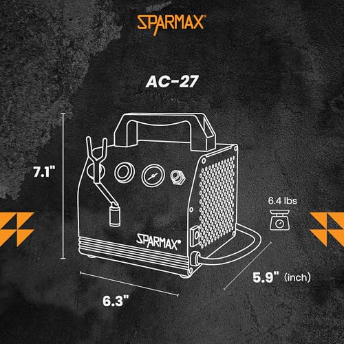 Sparmax AC27 Airbrush Compact Compressor - Portable, Oil-Free Piston, Adjustable Pressure with Built-in Gauge & Airbrush Holder - for Makeup, Nail Art, Models, Crafts
