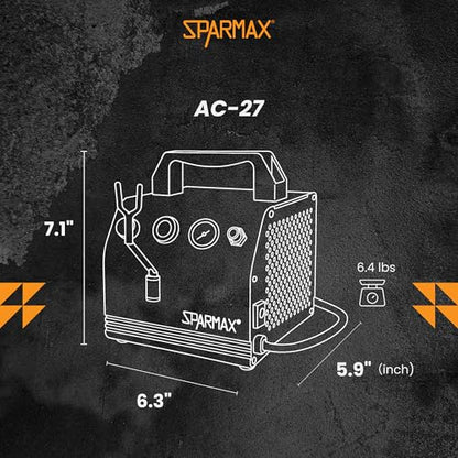 Sparmax AC27 Airbrush Compact Compressor - Portable, Oil-Free Piston, Adjustable Pressure with Built-in Gauge & Airbrush Holder - for Makeup, Nail Art, Models, Crafts