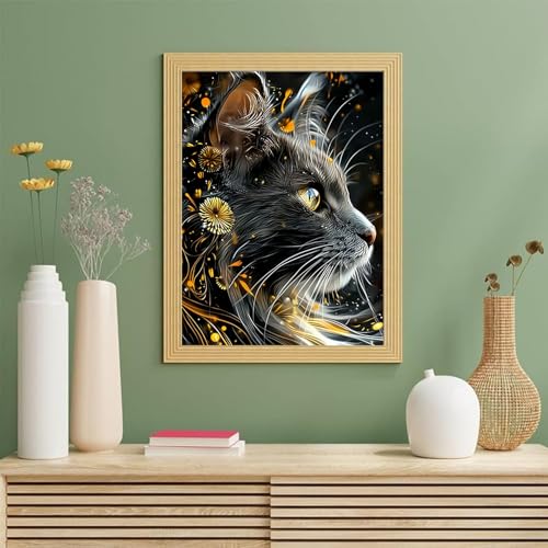 Black Cat Diamond Art Kits for Adults, 5D Diamond Painting 12X16 Inch - color: cat 04