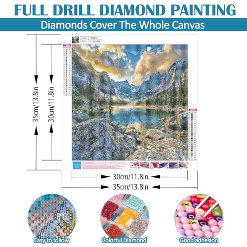 Landscape Mountain Lake Diamond Art Kits for Adults, 5D Diamond Painting Kits for Adults Beginners, DIY Full Round Drill Diamond Dot Painting Gem Art Kits for Adults, Home Wall Decor 13.8x13.8 Inch