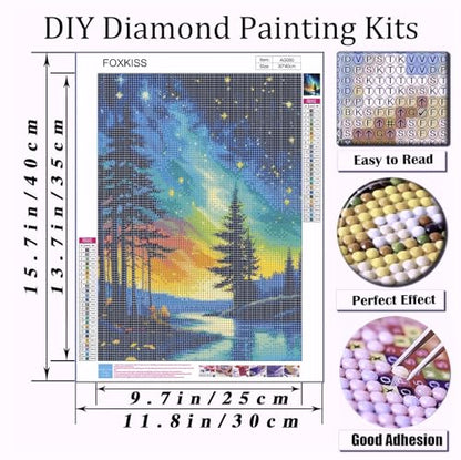 FOXKISS Tree Star Diamond Art Painting Kits for Adults，Full Drill Diamond Dots Paintings for Beginners, Round 5D Paint with Diamonds Pictures Gem Art Painting Kits DIY Crafts Kits 12x16inch - color: o