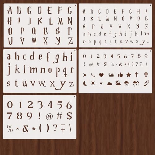 Small Letter Stencils for Painting 0.5 & 1 Inch, 5PCS Small Alphabet Number Symbol Lettering Stencils for Journaling Scrapbook Crafts Art - color: Old English