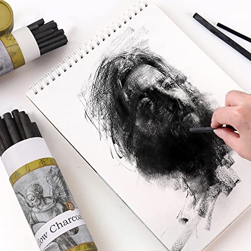 Willow Charcoal Sticks, Natural Willow Charcoal for Artists, Beginners or Kids of All Skill Levels, Great for Sketching, Drawing and Shading, Approx 5-7mm in Diameter, Pack of 25