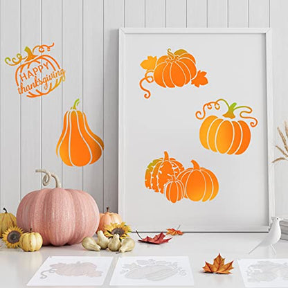 20 Pieces Autumn Leaf Stencils Fall Pumpkin Templates Reusable Craft Stencils Plastic Painting Harvest Stencil for Craft DIY Fabric Canvas Wall Maple Leaf Pumpkin Painting Home Decorations(Pumpkin) - style: Pumpkin