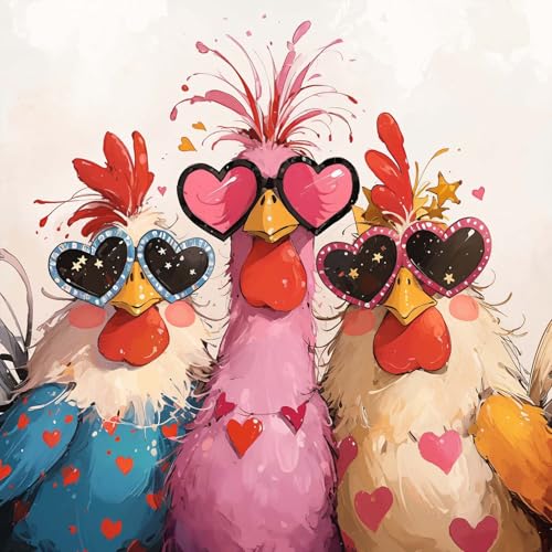 Diamond Art Painting Kits for Adults, Cute Chickens Full Drill Diamond Dots Paintings for Beginners, Funny Farm Animal Round 5D Paint with Diamonds Pictures Gem Art Painting Kits DIY Crafts 14x14In - color: Chicken