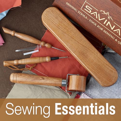 Savina Set 4 - Tailor Clapper/Seam Roller/Stiletto/Seam Rippers for Sewing - Wooden Sewing Quilting Tools - color: Tailor Clapper + Seam Roller + Stiletto + Brush