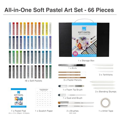 COLOUR BLOCK Soft Pastels All-in-One Art Set 66 PCS, 48 Nature Spectrum Colors Square Chalk Pastels, Blending Tools, Pencils, Brushes, Palette Knife, Pad for Beginners and Professional Artists
