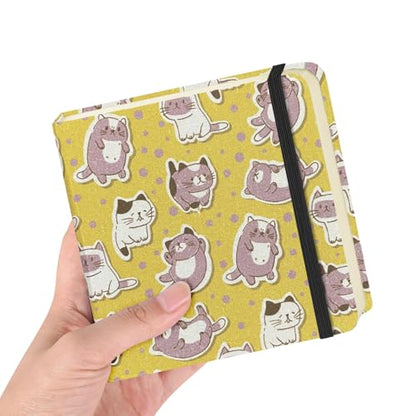 4.8" Pocket Sketch Book,80gsm Hardcover Art Sketchbook for Drawing Journal | Cloth Cover,80gsm Blank Paper,96Sheets,Lay-Flat,Portable Travel Creation Paint Diary Memo Planner,Dry MediaYellow Cat - color: Cloth Cover-4.8x4.8in-Yellow Cat