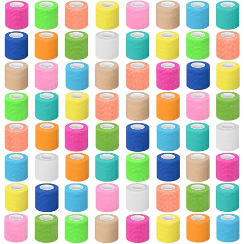 Treela 64 Pack 2" X 5 Yards Self Adhesive Bandage Wrap Fresh Color | Cohesive Flexible Wrap for Wrist Ankle Fingers, Breathable Sports Tape, Self Adherent Rolls for Pets Vet, Coban Style - color: Fresh Color, size: 2 Inch X 5 Yard