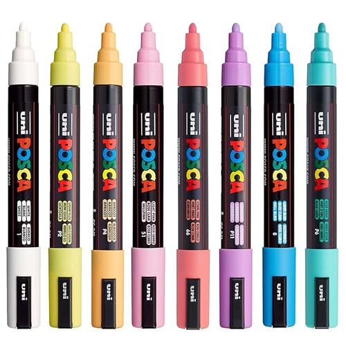 POSCA® PC-5M Paint Markers, 8 Count Soft Tone Medium Reversible Tip Set - color: Soft Colors (White, Sunshine Yellow, Apricot, Light Pink, Lavender, Blue, Aqua Green, Coral Pink)