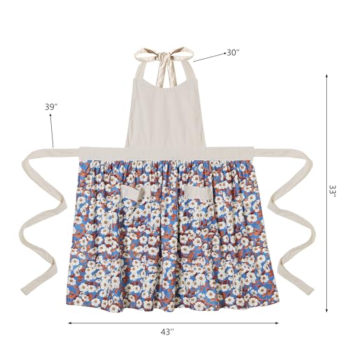 Cute Floral Apron for Women with Pockets, Cotton, Adjustable Straps - color: Beige