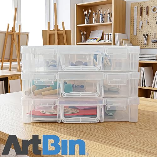 ArtBin 6913ZZ 12" x 12" Portable Art & Craft Organizer with Handle 3-Pack, [3] Plastic Storage Cases, Clear - size: 12" x 12" - 3-Pack