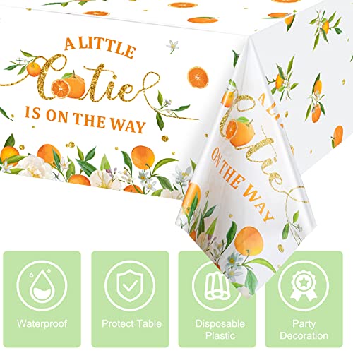 Tegeme Little Cutie Tablecloth Orange Fruit, Plastic Baby Shower,3 Pack | Disposable Table Cover, Little Cutie is on the Way Tablecloth, Baby Shower Birthday Tangerine Decor
