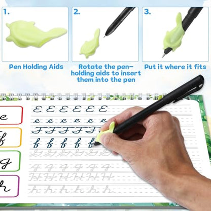 gisgfim 2 Pack Grooved Cursive Handwriting Workbook Magic Grooved Cursive Reusable Handwriting Practice Tracing with Disappearing Ink Pens for Kids Learning Activities Supplies (Letters&Number) - style: Letters+Numbers