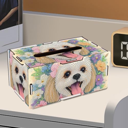 LSQFS DIY Diamond Art Tissue Box Kit,Handmade Art Gift for Adults - color: Dog