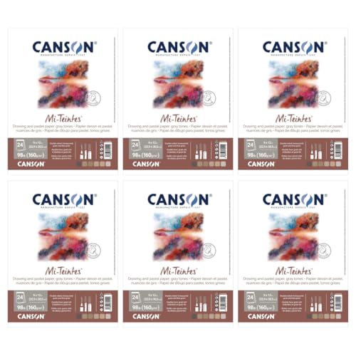 Canson Mi-Teintes Pastel Paper, Gray, 9" x 12 ", 24 Sheets/Pad, 6 Pads | Canson Artist Series, Assorted Grays, Foldover Pad, 98 lb. (160gsm), Artist Paper for Adults and Students, 144 Sheets Total - size: 9" x 12" (Pack of 6), style: Gray Tones