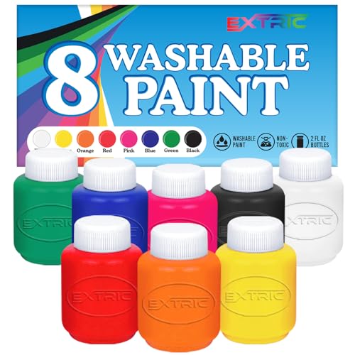 EXTRIC Washable Paint for Kids 8 PK Tempera Finger Paints 2oz Bottles | Non-Toxic 8 Colors Washable Tempera Paints, 2 oz Bottles Ideal for Toddlers and Kid Art Supplies and School Projects - size: 2 Ounce (Pack of 8)