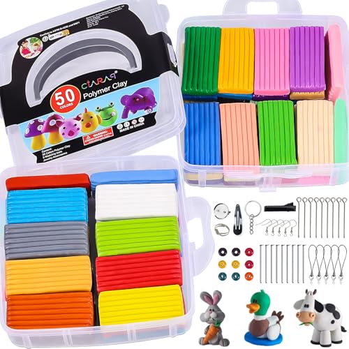 CiaraQ 50-Color Polymer Clay Oven Bake Modeling Kit | Heavier than most clay sets – 28g per block vs 20g. 50 colors, 2-layer storage box, Non-toxic. Great for kids & beginners - color: 50 Colors