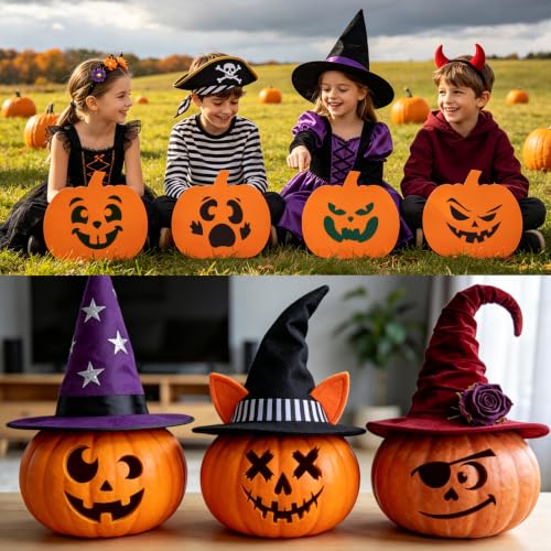 40 PCS Halloween Painting Stencils, 6 Inch Plastic Reusable Pumpkin Faces Painting Stencil, Jack - O'-Lantern Painting Templates for DIY Pumpkin Carving, Wood, Walls Art and Halloween Decoration - style: 40PCS Pumpkin Stencil