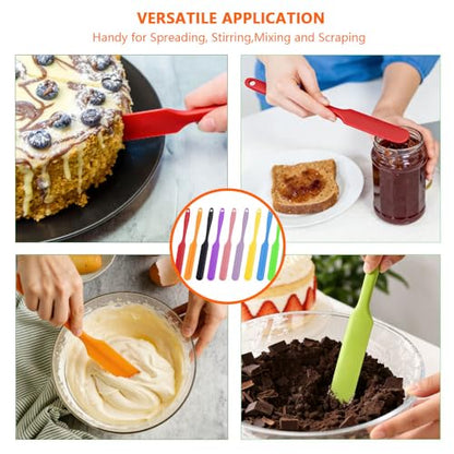 10 pcs Jar Spatula Set, Silicone Jar Scraper with Long Handle, Flexible Small Skinny Spatulas for Kitchen, Waxing, Sourdough, Non-Stick Reusable Wax Silicone Spatula