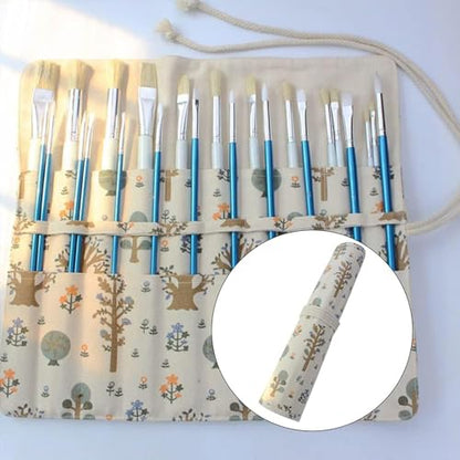 Paint Brush Holder Storage 20 Slots Art Brush Roll Canvas Pouch Artist Paint Holder Roll Up Brush Bag Case Storage Canvas Pouch for Watercolor Gouache(Small tree model)