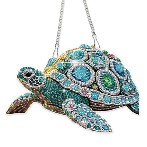 DIY Oversized Diamond Painting Sea Turtle Hanging Ornament Kit – 5D Crystal Turtle Wall Art Craft with Chain – Ocean Animal Diamond Art Suncatcher Decoration for Home Window Door Balcony Gift Idea - color: Turtle