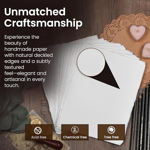 LEATHER VILLAGE Offwhite Deckled Edge Watercolor Paper 25 Sheets 4x6 Inches - color: White, size: 6 X 4 Inch