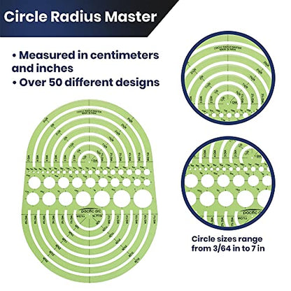 Pacific Arc Circles Radius Master Template Guide, from 1/2 Inch to 3 3/4 Inch Radius and 36 Perfect Circles from 3/64 to 1 Inches - style: Circle Radius