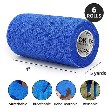 OK TAPE Self Adherent Cohesive Bandages Wrap 6Packs 4" x 5 Yards - color: Mix Color 01, size: 4 In x 5 Yards