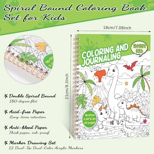 150gsm Dinosaur Coloring Book with Markers, 7x8.3in Coloring Kit for Kids - color: Dinosaurs