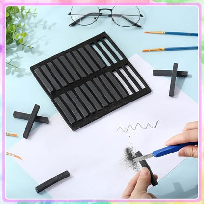 Watersay 24 Pcs Soft Pastel Drawing Chalk Set Square Sketch Chalk Non-toxic Artist Pastel Sticks for Professional Artists and Art Lovers(60 x 8 x 8 mm,Black) - color: Black, size: 1 Count (Pack of 24)