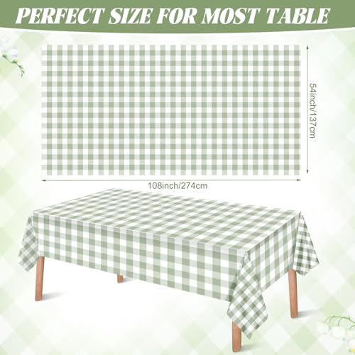 FuWeave 12 Pcs Green and White Checkered Tablecloths Disposable Plastic Gingham Table Cloths Waterproof Rectangle Plaid Table Cover for Wedding Picnic Birthday Party Decor, 54 x 108 Inch - style: Green plaid