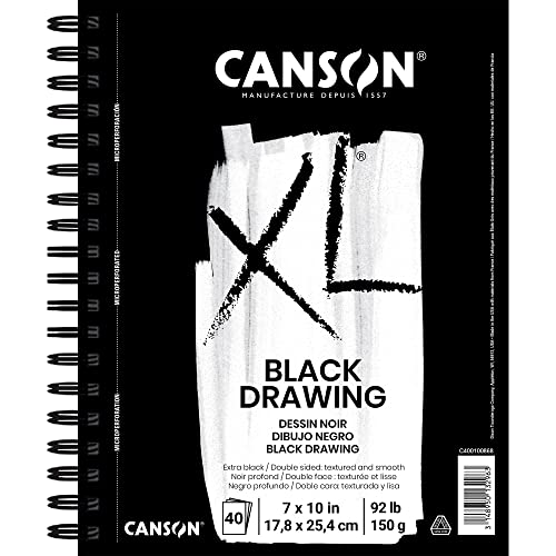 Canson XL Series Drawing Paper, Black, Wirebound Pad, 7x10 inches, 40 Sheets (92lb/150g) - Artist Paper for Adults and Students - Colored Pencil, Ink, Pastel, Marker - size: 7x10