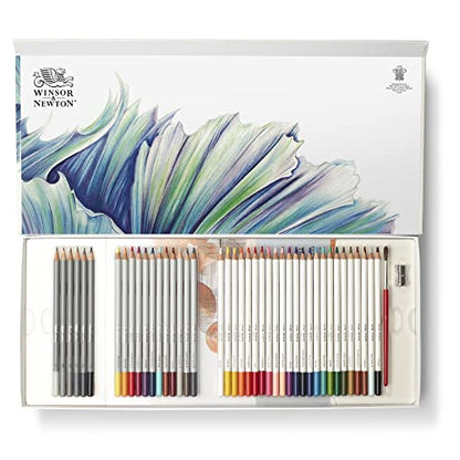Winsor & Newton Studio Collection, Mixed Pencil Box Set, 45 piece | 24 Watercolor Pencils, 12 Color Pencils & 6 Graphite Pencils; Includes Watercolour Brush, Sharpener & Paper Pad - style: 45 Piece Mixed Pencil Set