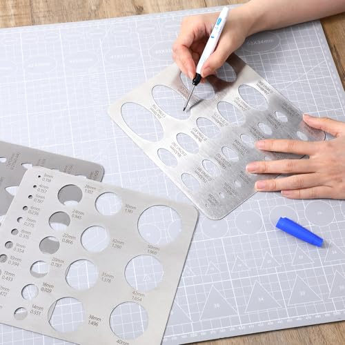 3PCS Metal Geometric Stencils Set - Stainless Steel Circle, Teardrop & Ellipse Templates for Professional Drafting, Jewelry Making, Art & DIY Craft Projects