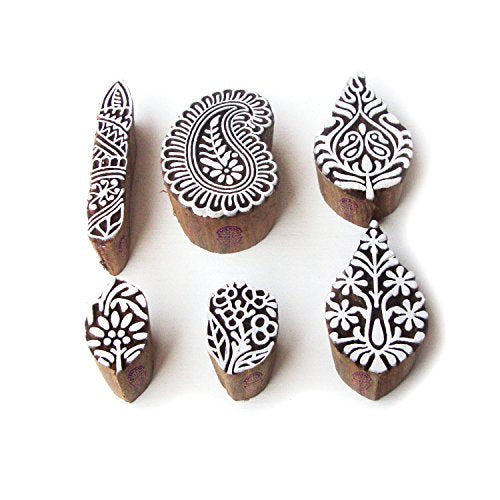 Decorative Leaf and Paisley Pattern Wood Block Print Stamps (Set of 6) - color: Htag0415