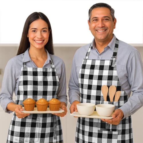 Native Fab Kitchen Apron 2 Pack - 100% Cotton Adjustable, Durable Apron with Pockets, Perfect for Cooking, Baking, Grilling - color: Buffalo, Black