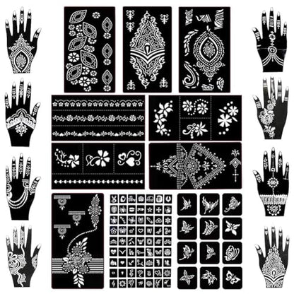 Koogel 18 Sheets 97PCS Henna Tattoo Stencil Kit, Reusable Mehndi Templates | for Bridal Mehndi & Music Festivals — Indian Wedding, Bachelorette Party, Summer Body Art, Women Girls Kids - color: Black1