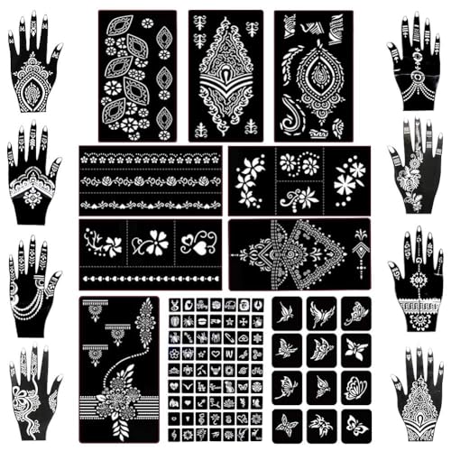 Koogel 18 Sheets 97PCS Henna Tattoo Stencil Kit, Reusable Mehndi Templates | for Bridal Mehndi & Music Festivals — Indian Wedding, Bachelorette Party, Summer Body Art, Women Girls Kids - color: Black1