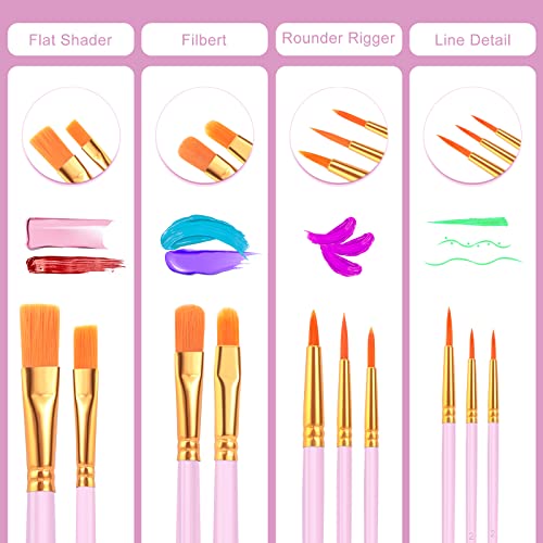 ESRICH 160PCS Pink Paint Brushes, Paint Brush for Acrylic Painting - color: Pink, size: 160
