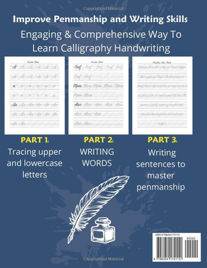 Calligraphy practice book: Modern Calligraphy and hand lettering for adults and kids, penmanship workbook for beginners to learn writing skills