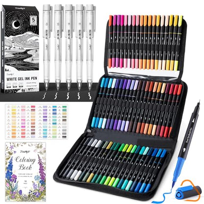 JusArt White Gel Pens + Water Based Coloring Markers 60 Colors
