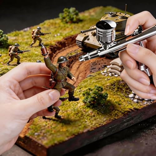 Airbrush Kit with Compressor, 55 PSI, Air Brush Cleaning Kit | 3-Nozzle Set, Dual-action Air Brush Gun, Airbrush Cleaning Kit (16.2 fl oz Cleaner), for Model Painting, Artwork & DIY Crafts