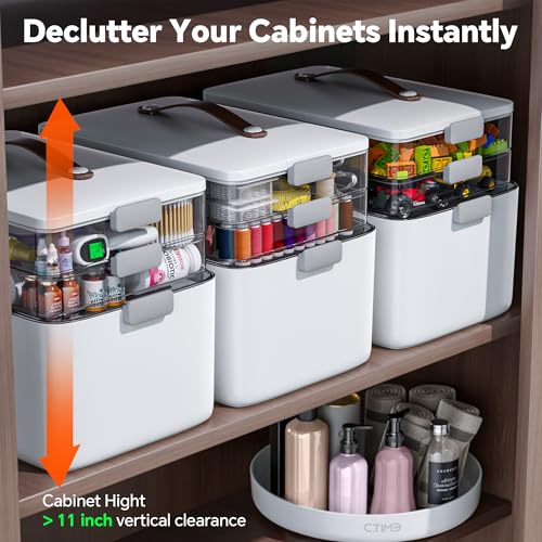 CTIME 3-Tier Medicine Organizer - Portable Medicine Cabinet with Handle | Multipurpose Medical Box, Pill Organizer, Empty First Aid Kit for Home - size: Regular 3-Tier