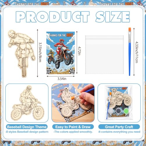 Saypacck 24 Pcs Dirt Bike Party Favors Wooden Paint Craft Kits | 12 Motocross Wood Pieces with Paint Palettes, Organza Bags Included, Ideal for Goodie Bag Fillers and Thank You Gifts - style: Dirt Bike