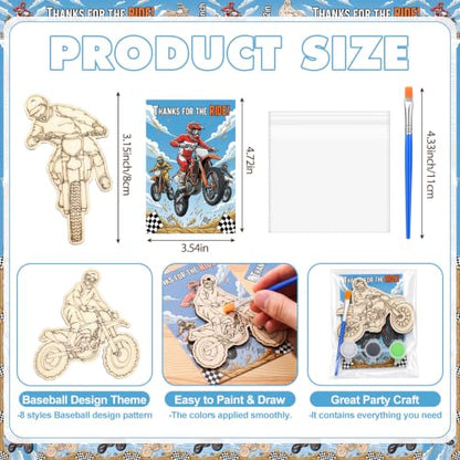 Saypacck 24 Pcs Dirt Bike Party Favors Wooden Paint Craft Kits | 12 Motocross Wood Pieces with Paint Palettes, Organza Bags Included, Ideal for Goodie Bag Fillers and Thank You Gifts - style: Dirt Bike