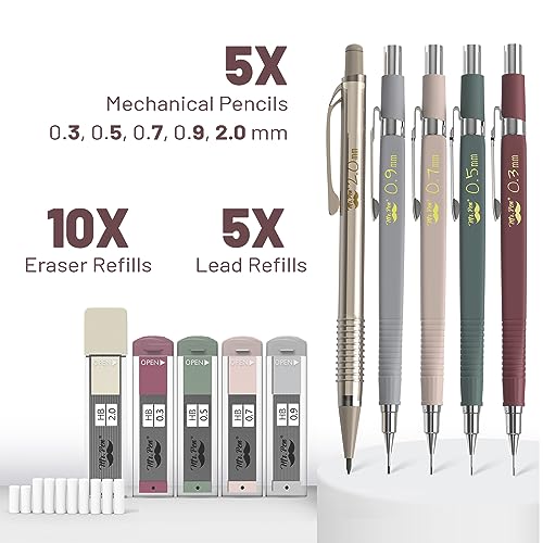 Mr. Pen- Art Mechanical Pencil Set, 5 Sizes (0.3, 0.5, 0.7, 0.9, 2.0mm) - color: Vintage